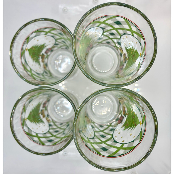 Vtg KIG Indonesia Glass Tumblers Christmas Tree Gifts & Lattice Design Set Of 4 - Picture 7 of 8